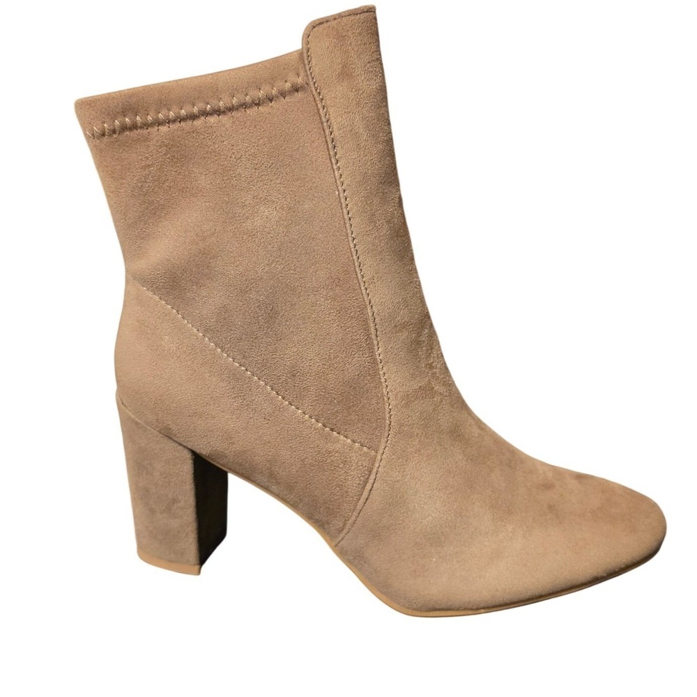 Taupe Faux Suede Block Heel Ankle Boots Almond Toe Side Zip Carris-1 Size 10 NIB
